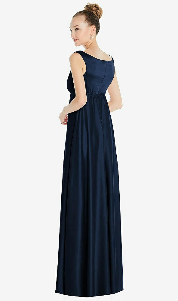 Back View - Midnight Navy Convertible Strap Empire Waist Satin Maxi Dress