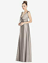 Front View Thumbnail - Taupe Convertible Strap Empire Waist Satin Maxi Dress