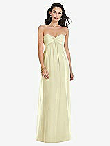 Front View Thumbnail - Butter Yellow Twist Shirred Strapless Empire Waist Gown with Optional Straps