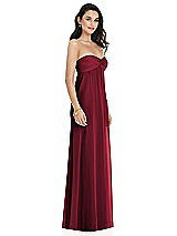 Side View Thumbnail - Burgundy Twist Shirred Strapless Empire Waist Gown with Optional Straps