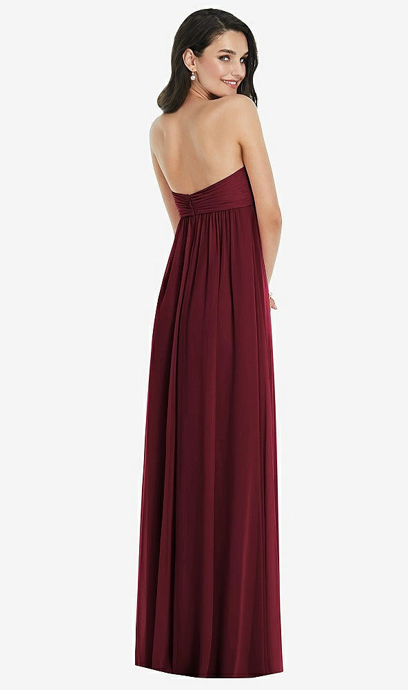 Back View - Cabernet Twist Shirred Strapless Empire Waist Gown with Optional Straps