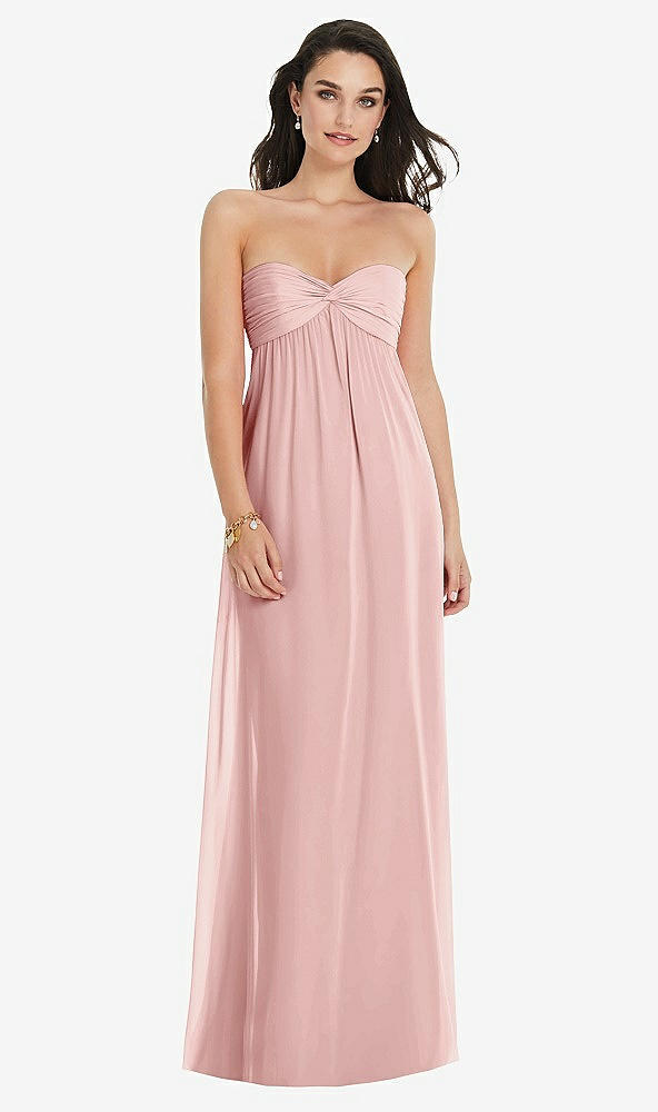 Front View - Rose Twist Shirred Strapless Empire Waist Gown with Optional Straps