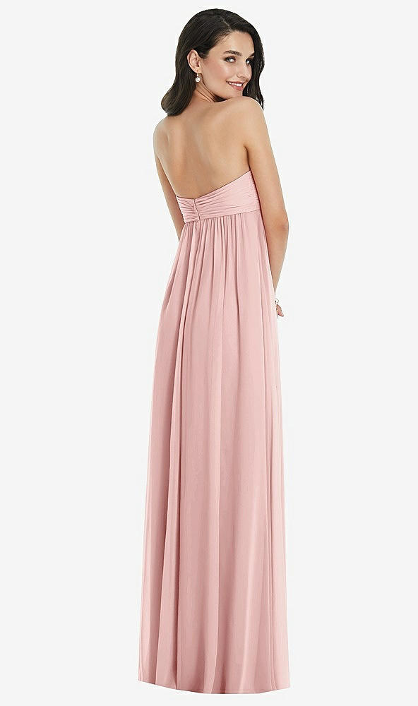 Back View - Rose Twist Shirred Strapless Empire Waist Gown with Optional Straps