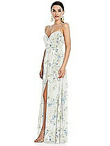Side View Thumbnail - Bleu Garden Adjustable Strap Wrap Bodice Maxi Dress with Front Slit 