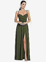 Front View Thumbnail - Olive Green Adjustable Strap Wrap Bodice Maxi Dress with Front Slit