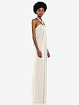 Side View Thumbnail - Ivory Draped Satin Grecian Column Gown with Convertible Straps