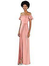 Side View Thumbnail - Rose Straight-Neck Ruffled Off-the-Shoulder Satin Maxi Dress