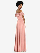 Rear View Thumbnail - Rose Straight-Neck Ruffled Off-the-Shoulder Satin Maxi Dress