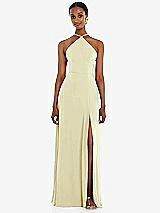 Front View Thumbnail - Butter Yellow Diamond Halter Maxi Dress with Adjustable Straps