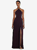 Front View Thumbnail - Deep Plum Diamond Halter Maxi Dress with Adjustable Straps