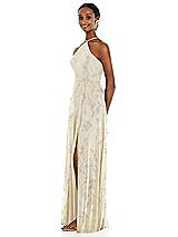 Side View Thumbnail - Butter Yellow Floral Diamond Halter Maxi Dress with Adjustable Straps