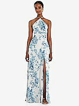 Front View Thumbnail - Cottage Rose Dusk Blue Diamond Halter Maxi Dress with Adjustable Straps