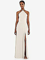 Front View Thumbnail - Ivory Diamond Halter Maxi Dress with Adjustable Straps