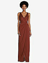Alt View 1 Thumbnail - Auburn Moon Faux Wrap Whisper Satin Maxi Dress with Draped Tulip Skirt