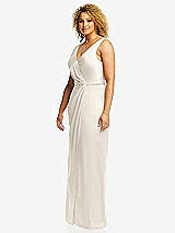 Side View Thumbnail - Ivory Faux Wrap Whisper Satin Maxi Dress with Draped Tulip Skirt