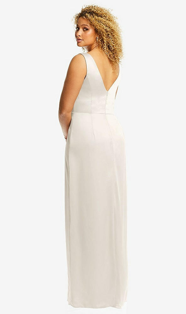 Back View - Ivory Faux Wrap Whisper Satin Maxi Dress with Draped Tulip Skirt
