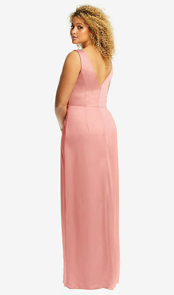Back View - Rose Faux Wrap Whisper Satin Maxi Dress with Draped Tulip Skirt