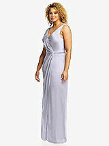 Side View Thumbnail - Silver Dove Faux Wrap Whisper Satin Maxi Dress with Draped Tulip Skirt
