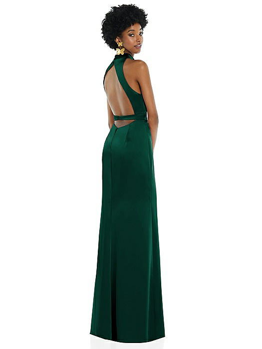 High Neck Backless Maxi Dress with Slim Belt