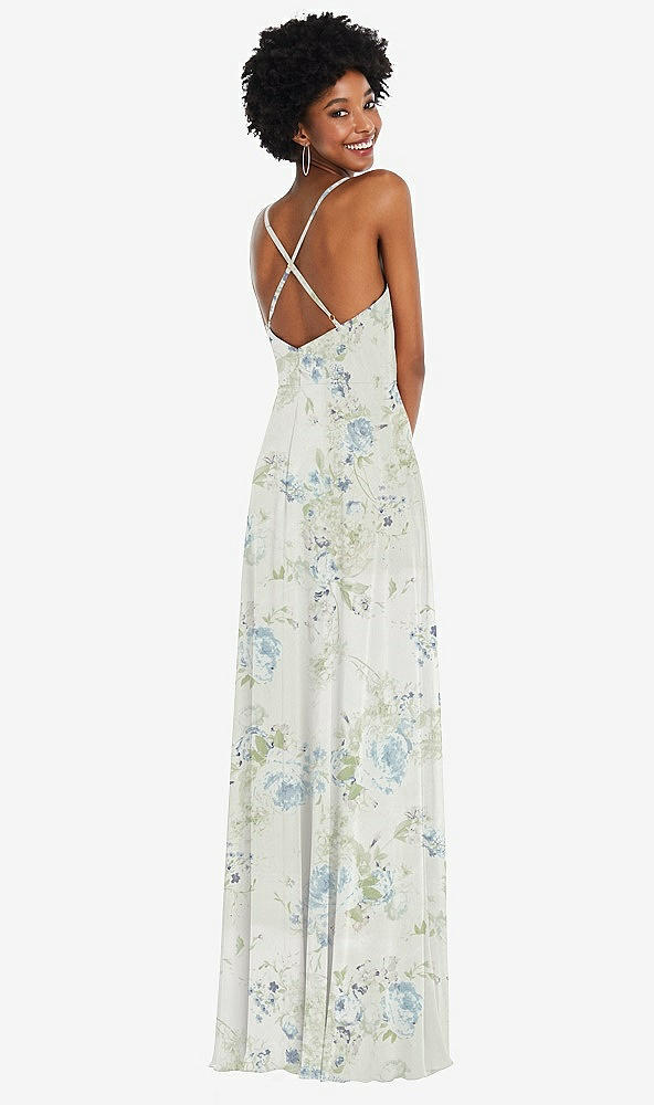 Back View - Bleu Garden Faux Wrap Criss Cross Back Maxi Dress with Adjustable Straps