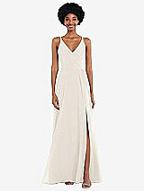 Front View Thumbnail - Ivory Faux Wrap Criss Cross Back Maxi Dress with Adjustable Straps