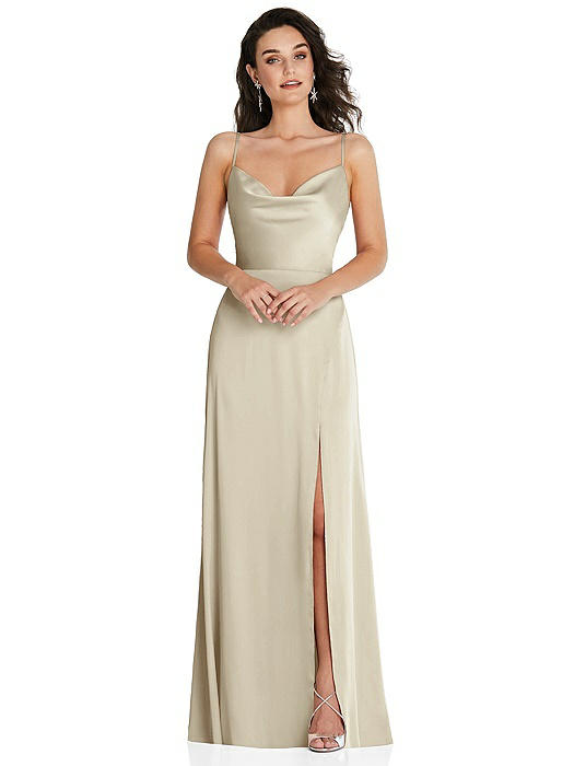 Cowl-Neck A-Line Maxi Dress with Adjustable Straps