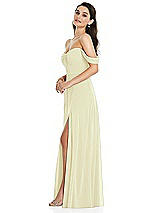 Side View Thumbnail - Butter Yellow Off-the-Shoulder Draped Sleeve Maxi Dress with Front Slit