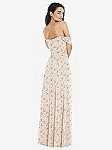 Rear View Thumbnail - Coquette Floral Print Off-the-Shoulder Draped Sleeve Maxi Dress with Front Slit