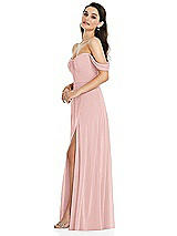 Side View Thumbnail - Rose Off-the-Shoulder Draped Sleeve Maxi Dress with Front Slit