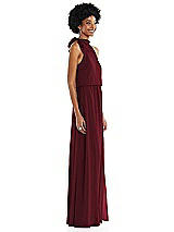 Side View Thumbnail - Cabernet Scarf Tie High Neck Blouson Bodice Maxi Dress with Front Slit