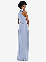 Rear View Thumbnail - Sky Blue Scarf Tie High Neck Blouson Bodice Maxi Dress with Front Slit