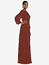 Side View Thumbnail - Auburn Moon Strapless Chiffon Maxi Dress with Puff Sleeve Blouson Overlay 