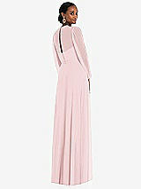 Rear View Thumbnail - Ballet Pink Strapless Chiffon Maxi Dress with Puff Sleeve Blouson Overlay