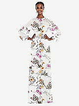 Alt View 1 Thumbnail - Butterfly Botanica Ivory Strapless Chiffon Maxi Dress with Puff Sleeve Blouson Overlay