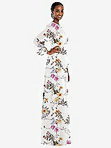 Side View Thumbnail - Butterfly Botanica Ivory Strapless Chiffon Maxi Dress with Puff Sleeve Blouson Overlay