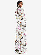 Rear View Thumbnail - Butterfly Botanica Ivory Strapless Chiffon Maxi Dress with Puff Sleeve Blouson Overlay