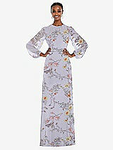 Alt View 1 Thumbnail - Butterfly Botanica Silver Dove Strapless Chiffon Maxi Dress with Puff Sleeve Blouson Overlay