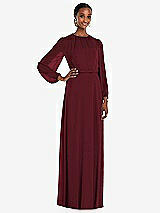 Front View Thumbnail - Cabernet Strapless Chiffon Maxi Dress with Puff Sleeve Blouson Overlay