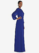 Side View Thumbnail - Cobalt Blue Strapless Chiffon Maxi Dress with Puff Sleeve Blouson Overlay