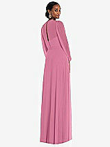 Rear View Thumbnail - Orchid Pink Strapless Chiffon Maxi Dress with Puff Sleeve Blouson Overlay