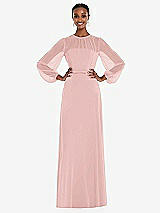 Alt View 1 Thumbnail - Rose Strapless Chiffon Maxi Dress with Puff Sleeve Blouson Overlay 