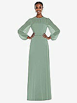 Alt View 1 Thumbnail - Seagrass Strapless Chiffon Maxi Dress with Puff Sleeve Blouson Overlay