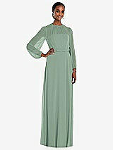 Front View Thumbnail - Seagrass Strapless Chiffon Maxi Dress with Puff Sleeve Blouson Overlay