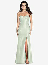 Front View Thumbnail - Mint Green Bow Cuff Strapless Princess Waist Trumpet Gown