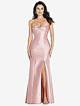 Front View Thumbnail - Ballet Pink Bow Cuff Strapless Princess Waist Trumpet Gown