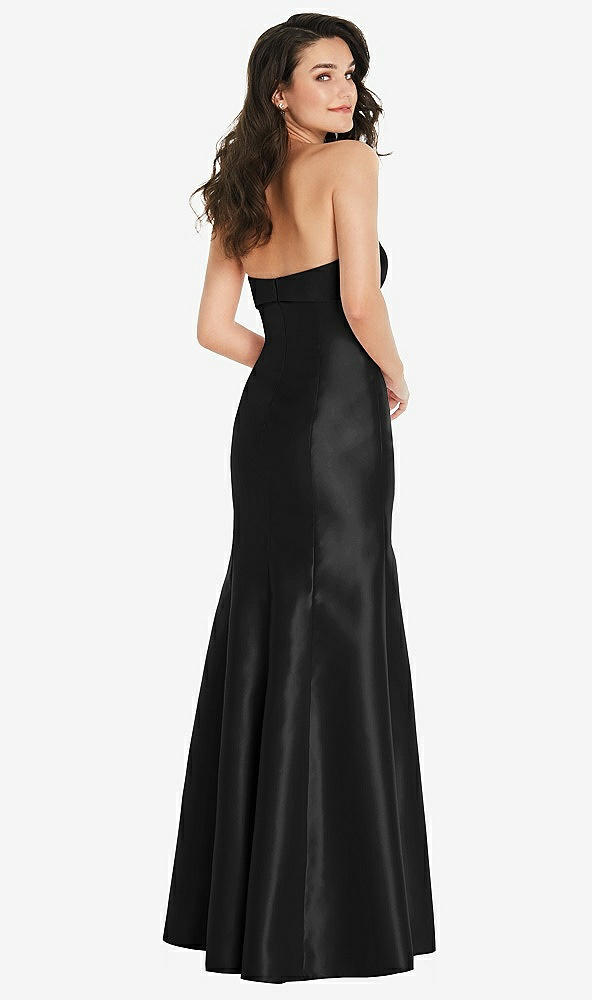 Back View - Black Bow Cuff Strapless Princess Waist Trumpet Gown