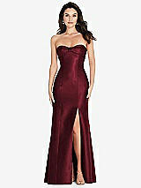 Front View Thumbnail - Cabernet Bow Cuff Strapless Princess Waist Trumpet Gown