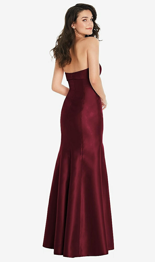 Back View - Cabernet Bow Cuff Strapless Princess Waist Trumpet Gown