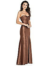 Side View Thumbnail - Cognac Bow Cuff Strapless Princess Waist Trumpet Gown