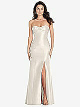 Front View Thumbnail - Ivory Bow Cuff Strapless Princess Waist Trumpet Gown